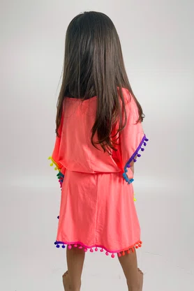 Vestido Infantil Pompons Laranja