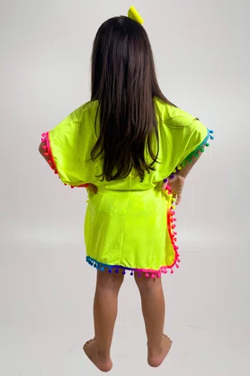 Vestido Infantil Pompons Verde Neon