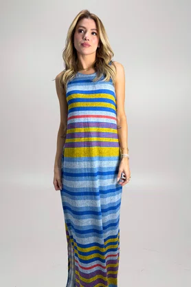 Vestido Longo Amarelo Listras Paraíba | Ilha Bikini
