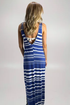 Vestido Longo Azul Listras Paraíba | Ilha Bikini