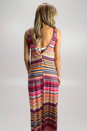 Vestido Longo Laranja Listras Paraíba | Ilha Bikini