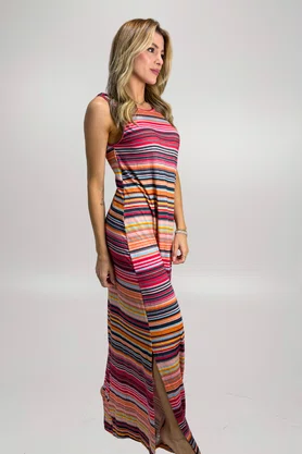 Vestido Longo Laranja Listras Paraíba | Ilha Bikini