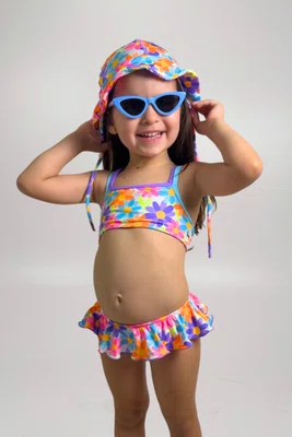 Conjunto De Biquíni Infantil Alças Duplas Flores
