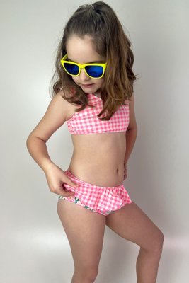 Conjunto Infantil Regata Xadrez Rosa Neon