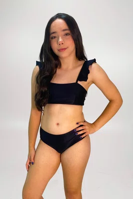 Conjunto Juvenil Babado Preto Canelado