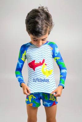 Blusa Infantil Com Proteção UV Tubarão Neon