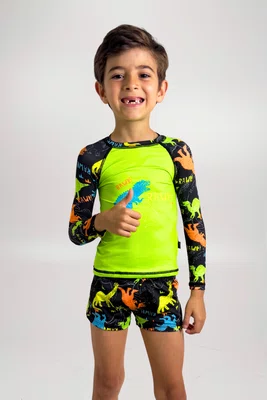 Blusa Infantil Com Proteção UV Dino Neon