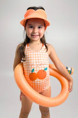Body Infantil Alças Coloridas Xadrez Laranjas