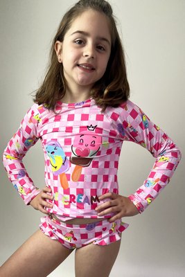 Calcinha De Biquíni Infantil Com Babadinho Xadrez Picolé