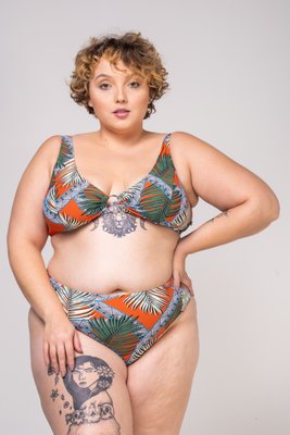 Calcinha Ilha do Mel Plus Size Laranja Folhas