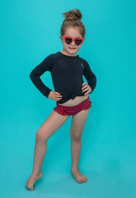 Calcinha De Biquíni Infantil Com Babadinho Preto Listras