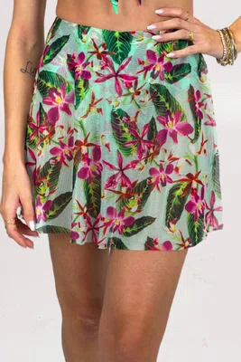 Hot Pants Saia Riacho Fúcsia Floral
