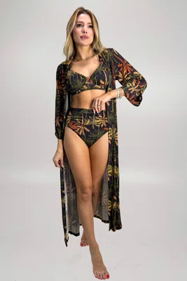 Saída de Praia Camisa Longa Preto Coqueiros Adriana| Ilha Bikini