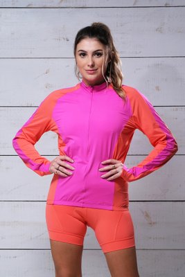 Camisa De Ciclismo Manga Longa Laranja e Rosa