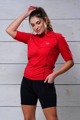 Camisa de Ciclismo Unissex Vermelha Com Trama
