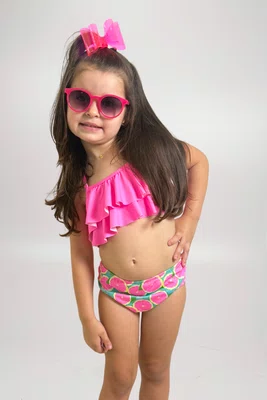 Conjunto Infantil Babados Laranjas Neon