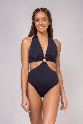 Maiô Frente Única Com Argola Preto