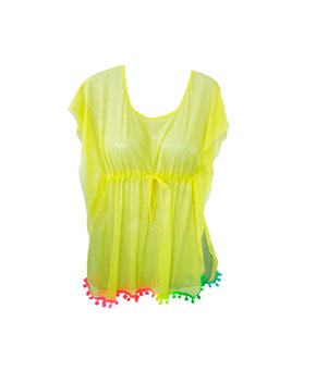 Saída De Praia Infantil Com Pompom Amarelo