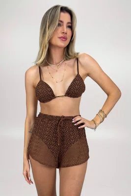 Shorts Siriú Renda Marrom