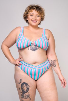 Sutiã Plus Size Com Argola Listras Rosa e Verde