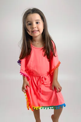 Vestido Infantil Pompons Laranja