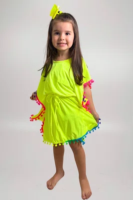 Vestido Infantil Pompons Verde Neon