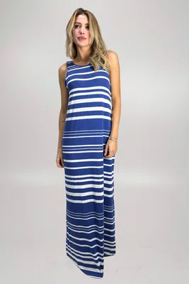 Vestido Longo Azul Listras Paraíba | Ilha Bikini