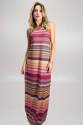 Vestido Longo Laranja Listras Paraíba | Ilha Bikini