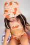 Conjunto De Biquíni Infantil Alças Cruzadas Xadrez Laranjas